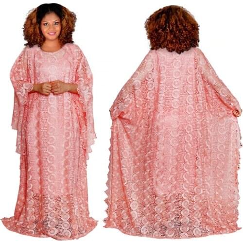 Ankara Two Pieces Set Maxi Lace Dresses For Women O-neck Bat Sleeve Elegant Party Robe Gowns Africaine Femme Boubou 2021