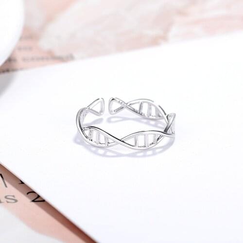 Molecule Ring Real 925 Sterling Silver Chemistry Molecule DNA Ring Science Open Rings for Women