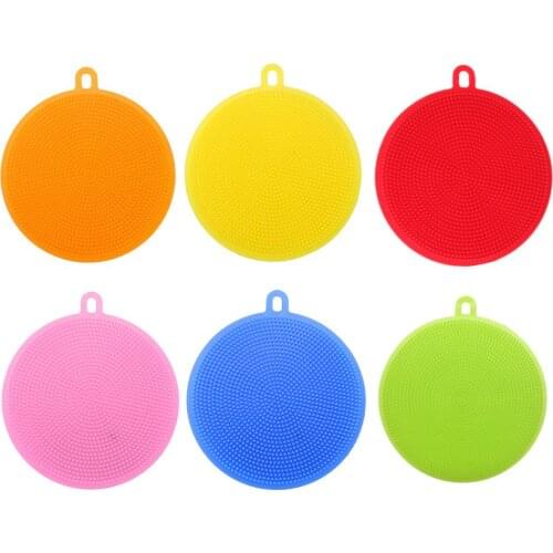 1Pcs Silicone Cleaning Brushes Dish Soft Silicone Scouring Pad Washing Sponge Brush Pot Pan Bowl Scrubber Kitchen Cleaning Tool