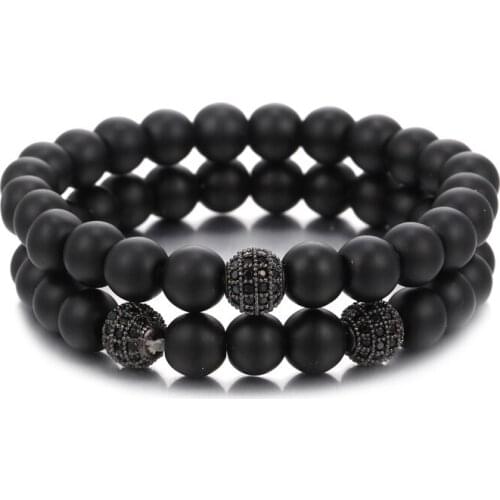 2020 Classic Round CZ Ball Charm Couple Bracelet For Men Luxury Black Matte Bead Bracelet Sets Men Jewelry Gift