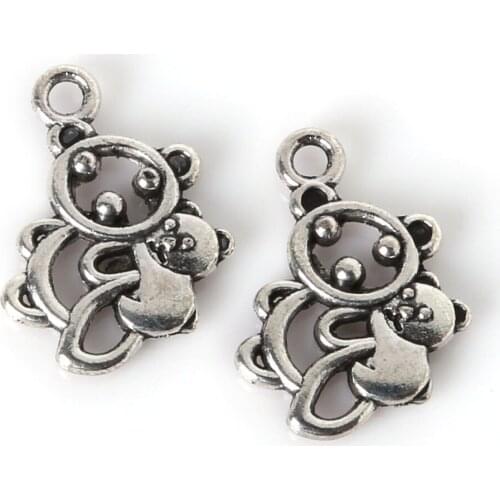 30pcs Antique silver plating Bear and Tiny Bear Charms Pendant 19x13mm jewelry findings for DIY Charms Handmade