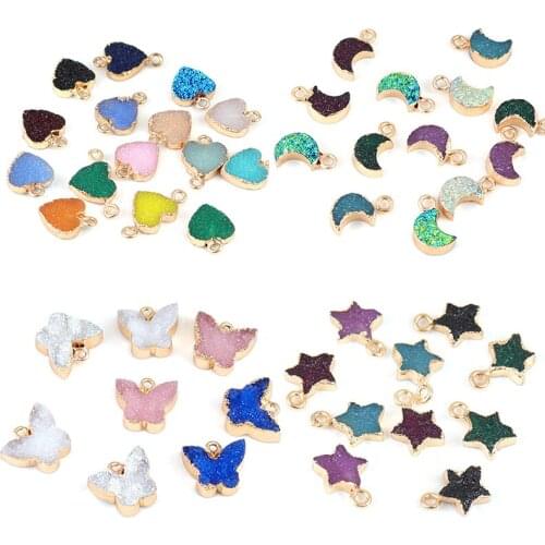 5pcs/lot Faux Druzy Resin Stone Connector Charms Pendant Colorful Charm for Bracelet Necklace Making Crystal Jewelry Findings