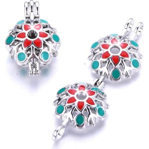 5pcs Mixed Color Snowflake Pearl Cage Locket Pendant Jewelry Bead Cage Aromatherapy Essential Oil Diffuser Box For Oyster Pearl