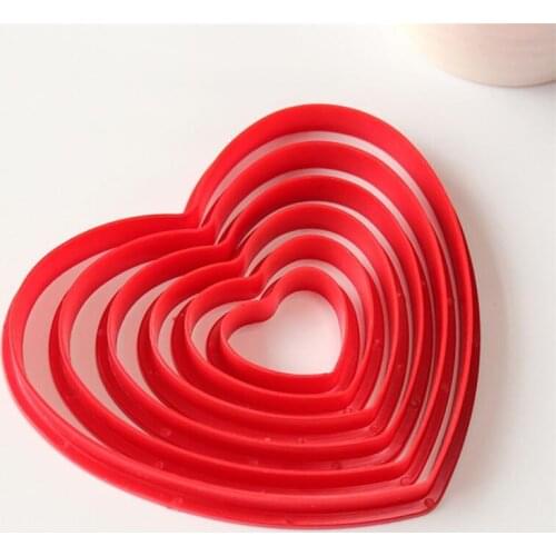 6Pcs Heart Cookie Biscuit Fondant Cake Cutter Decor Tools Mold Sugar Crafts Set Plastic Cookie Cutter Sugarcraft Baking Set