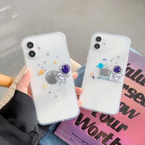 Cute Cartoon Outer Space Planet Phone Case For iPhone 11 12 Pro Max XS XR X 7 8 Plus 12Mini Clear Soft TPU Shockproof Back Cover