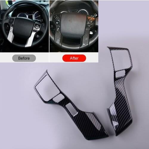 2Pcs Front Steering Wheel Cover Trim Moulding Bezel ABS Black Carbon Fiber Style Fit For Toyota Tacoma 2016 2017 2018 2019 2020