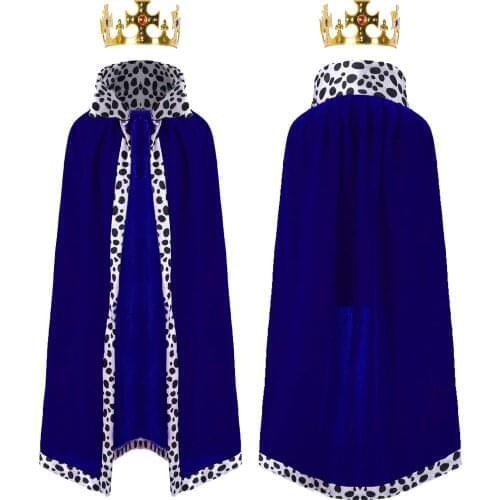 Kids Unisex Halloween Cosplay Dress Up Medieval King Costume Prince Cloak Crown Kid Cool Red Cape Carnival Roleplay Party Outfit