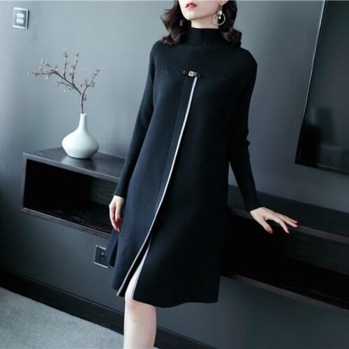 2020 Photographs of the new curling high collar, medium and long color matching knitted skirt