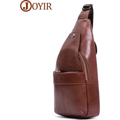 JOYIR Genuine Leather Man’s Chest Bag Vintage Sling Shoulder Messenger Bag Casual Ipad Crossbody Travel Bags for Male 2020