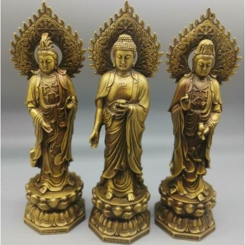 China brass three Saints Buddha crafts statue A set