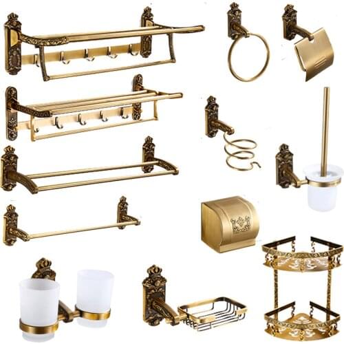 Creative antique bathroom towel ring double tooth cup European sculpture series paper towel basket bathroom hardware suite