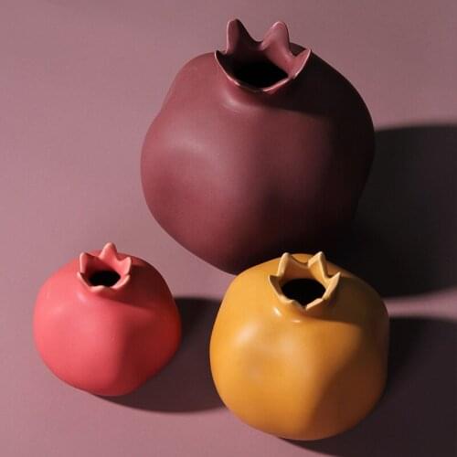 Creative Nordic Pomegranate Ceramic Figurines Solid Matt Color Living Room Decor Wall Shelf Decoration Crafts Bedroom Flower Pot