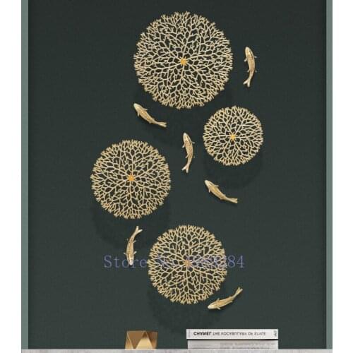Creativity Metal Copper Golden Wall Mount Background Wall Coral Chinese Style Carp Modern Home Decoration Kids Decoration