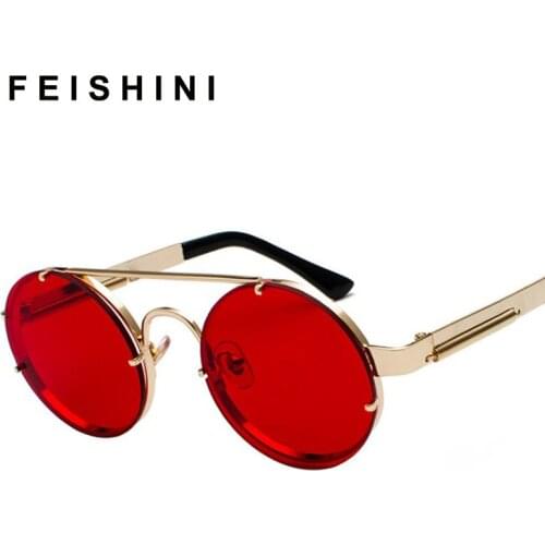 FEISHIN 2020 Round Sunglasses Men Metal Punk Vintage Sunglass Women Brand Designer Fashion Glasses Mirror Top Quality UV400