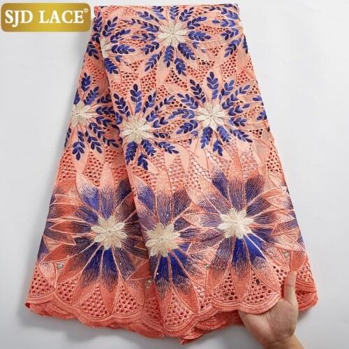 SJD LACE 5Yards Church Materials African Lace Fabric Embroidery Soft Swiss Voile Lace In Switzerland For Wedding Dress Sew A2472