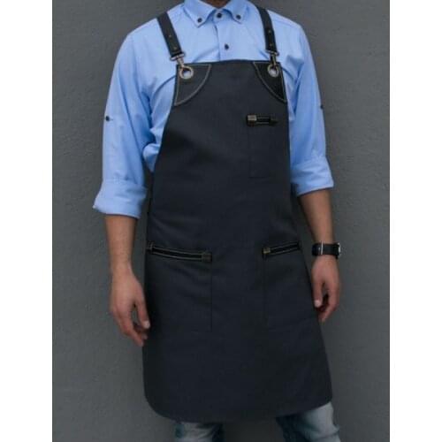 Mens Apron Bib Chef Kitchen Apron Barista Apron Bartender Coffee Restaurant Cooking Apron with Pockets