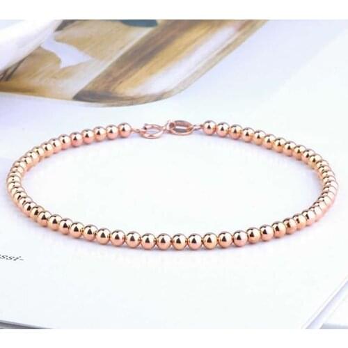 Solid 18K Rose Gold Bracelet AU750 Gold 3MM Smooth Beads Bracelet Fashion Bracelet