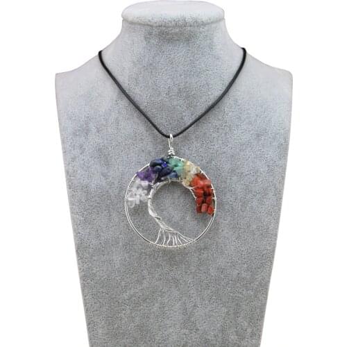 Original New Rainbow 7 Chakra Tree Of Life Quartz Pendant Necklaces Women Natural Stone Wisdom Tree Choker Necklace Jewelry Gift