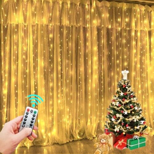 Window Curtain String Light 3M LED USB Power Remote Control Curtain Fairy Lights Christmas Garland Lights for Home Garden Decor