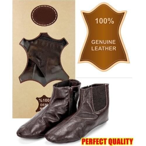 Dark Brown Zipped inside fur SOFT GENUINE LEATHER Khuff Winter warm Muslim socks women worship Islamic mens womens sock mest