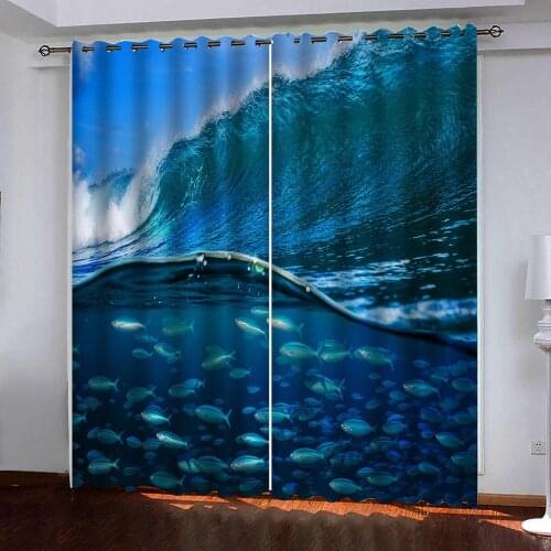 Deep blue sea fish Blackout Curtains 3d Blinds Finished Drapes Window Modern Curtain for Bedroom Living Room