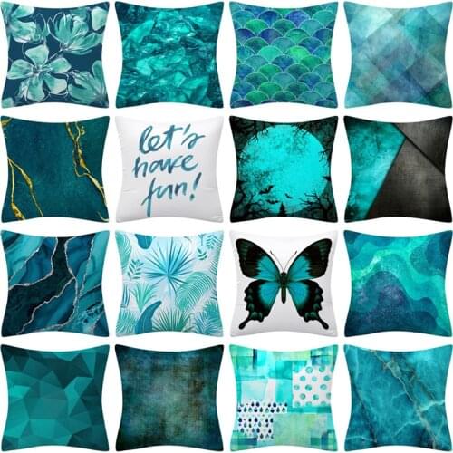 Teal Blue Cushion Cover 45x45 Geometry Pillowcase Nordic Decorative Sofa Cushions Throw Pillows Cover Home Decor Polyester