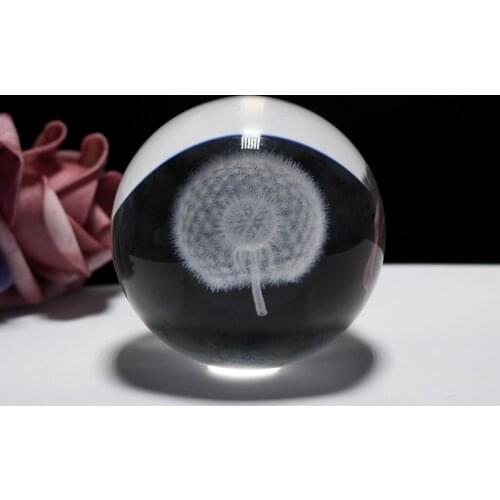 Beautifull Home Decoration 3D Dandelion Crystal Glass Ball with Stand Crafts Fengshui Paperweight as Chirstams Gifts