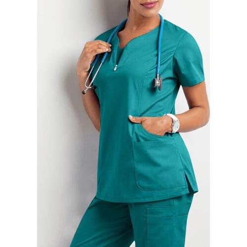Unisex Summer Autumn Medical Uniforms Ladies Beauty Nurse Clothes Salon Lab Hospital Uniform Solid Color Short Sleeve Pocket Top