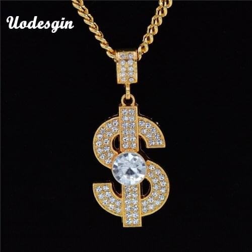 Uodesign 2018 Mens Necklaces Gold Carstal US Dollar Pendant Choker Male HipHop Fashion Cryatal Jewelry Accessories