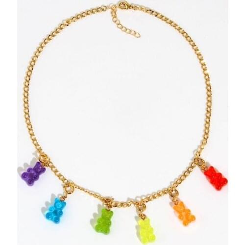 Timeless Wonder Glam Resin Bear Charms Chains Necklace Aesthetic Jewelry Korean Designer Party Goth Egirl Emo Versatile Mix 7551