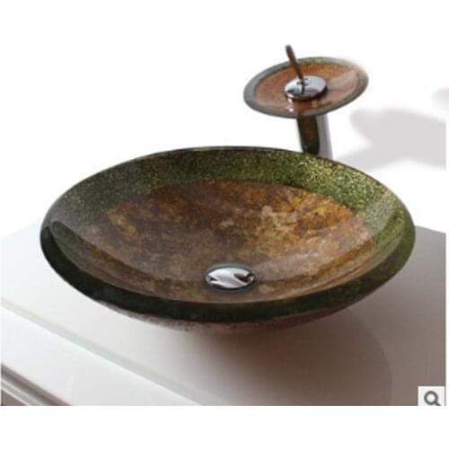 ENTI SERIES DECO-GLASS VESSEL SINK IN LUSTROUS GREEN WITH BROWN