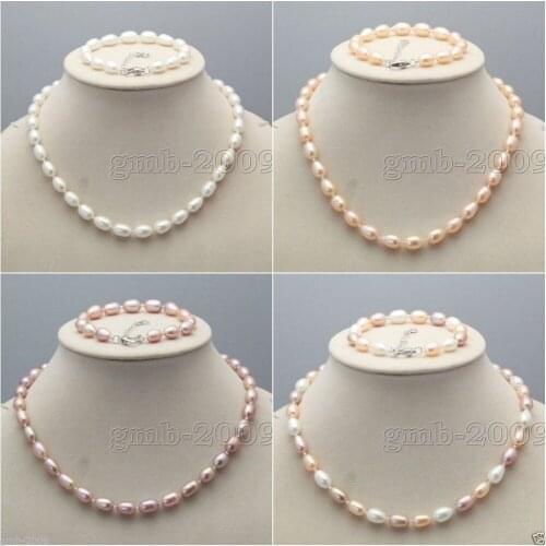 Women big Jewelry Genuine Natural Freshwater Oval Akoya Freshwater Rice Pearl Necklace Bracelet SetGenuine Selling Huge