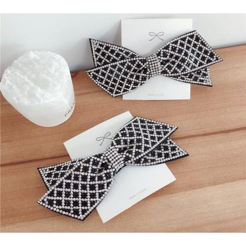 Women Elegant Fashion Bowknot Hair Clip Headdress Crystal Pearl Black Diamond Spring Clip Hairpin Headwear Hari Accessories