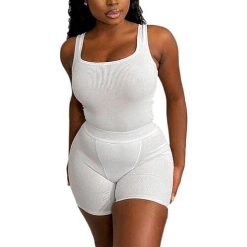 Women Close-fitting Two-piece Clothes Set, Solid Color U-shaped Collar Vest and Leggings, White/ Black/ Grey