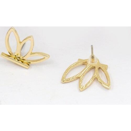 1 piercing Stick 3 Hollow Leaf Flower Golden Silver Plated Metal Stud Earrings Fashion Jewelry for Women
