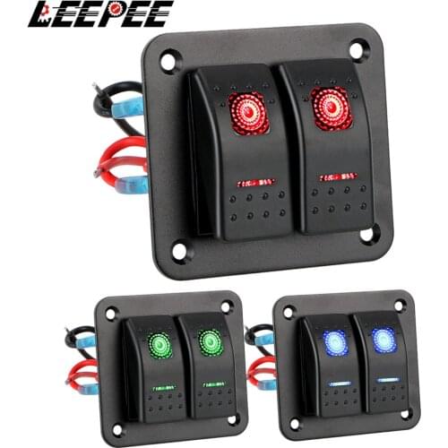 12-24V 2 Gang Rocker Switch Panel LED Switch Panel Circuit Breaker for Car Marine Camper Caravans Travel Trailer Waterproof