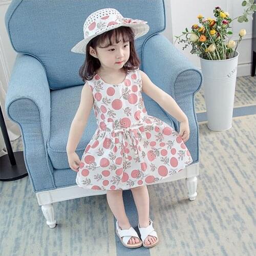 Hat+Dresses 2pcs/Set Girls Summer Clothes Sets 2 to 7 Years Baby Girls Dresses Summer Floral Dress Cotton Sleeveless Kids Dress