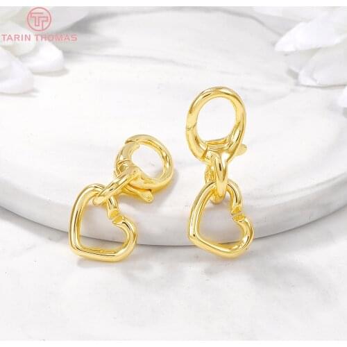 2PCS 1.5x3.4MM 24K Gold Color Brass Lobster with Heart Jump Rings High Quality DIY Jewelry Making Findings Accessories