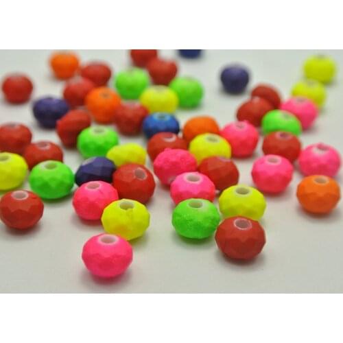 200 Mixed Fluorescent Neon Beads Acrylic Faceted Rondelle Spacer Beads 6X8mm