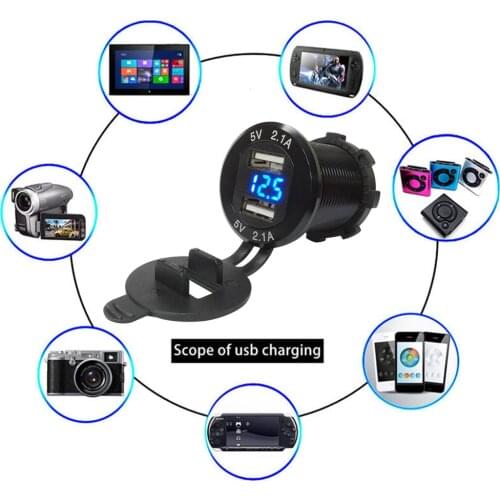 Car Motorcycle Dual USB Charger Socket Aluminum Alloy Adapter Digital Display USB Charger Socket with LED Voltmeter