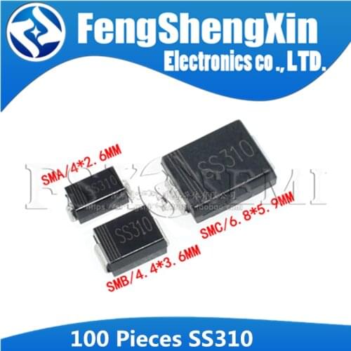 100PCS SS310 SMD SR310 Schottky Barrier Rectifier Diode 3A 100V DO-214AC SMA SMB SMC DC-214AB DC-214AA