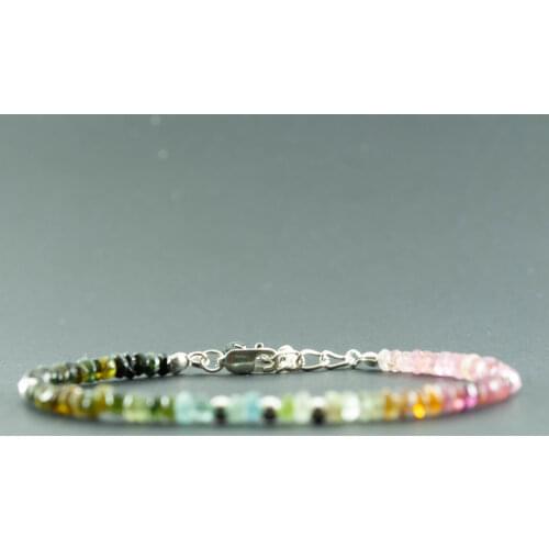 Tourmaline Bracelet with Gold Filled Bead, October Birthstone Multi Color 14K Gold Filled Jewelry for Women, hand Made in TURKEY