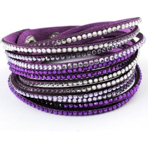 New Fashion Brand Name Crystal Leather Women Wrap Bracelets & Bangles Nine Colors Bracelet Femme