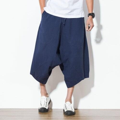 Men Pants Mens Wide Crotch Harem Pants Loose Large Cropped Trousers Wide-legged Bloomers