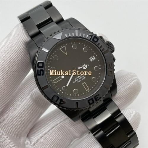 40mm Top Sterile Watch Black PVD Case Sapphire Glass Ceramic Bezel Black Dial 24 Jewels NH35 Movement Automatic Watch