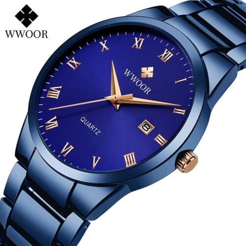 2020 Fashion Men Watches WWOOR Top Brand Luxury Blue Casual Business Watch Men Quartz Wristwatch Waterproof Clock Relojes Hombre