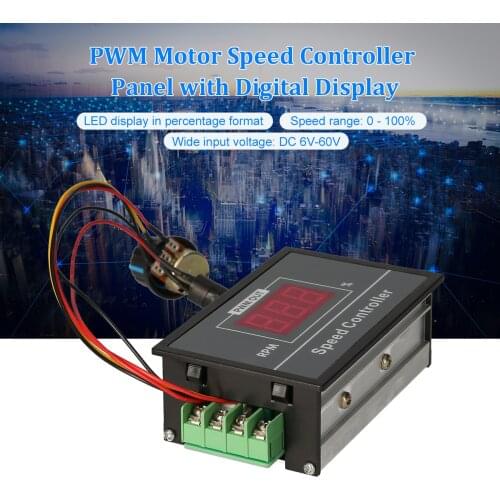 DC6-60V 12V 24V 36V 48V 0-30A PWM Motor Speed Controller Panel with Start&Stop Switch Percentage Digital Display TE1256