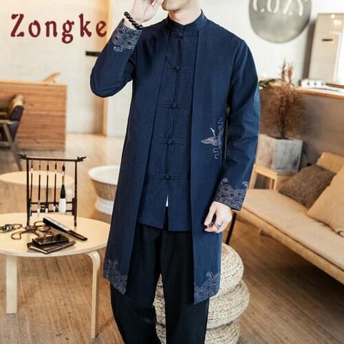 Zongke Chinese National Style Long Windbreaker Jacket Men Streetwear Long Jacket Men Hip Hop Windbreaker Men Jacket Coat 2021