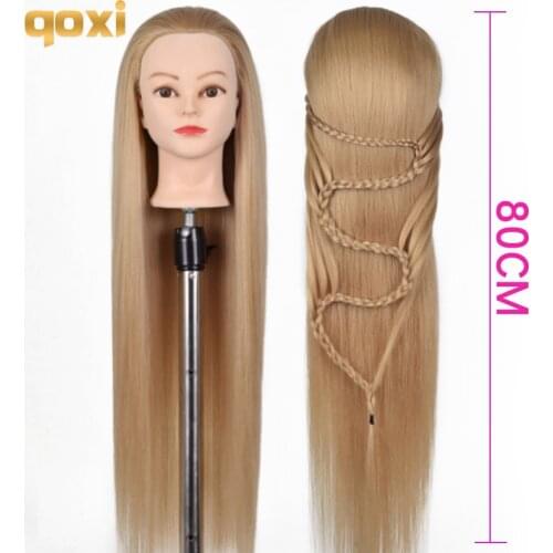 Qoxi mannequin heads with 80cm hair for braiding tete de cabeza manniquin dolls dummy head for hairdresser practice hair styling