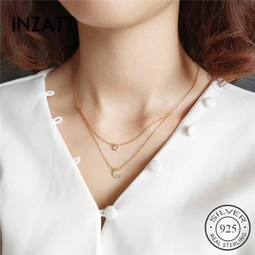 INZATT Real 925 Sterling Silver Double Layer Star Moon Pendant Necklace Romantic Fashion Jewelry For Women Party Accessories
